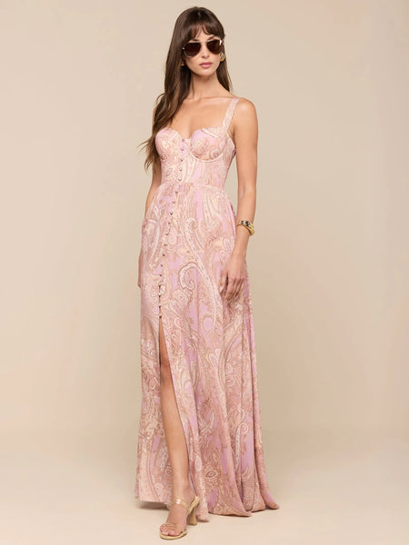 L'AGENCE Rosette Maxi Dress in Mauve/Multi Traditional Paisley