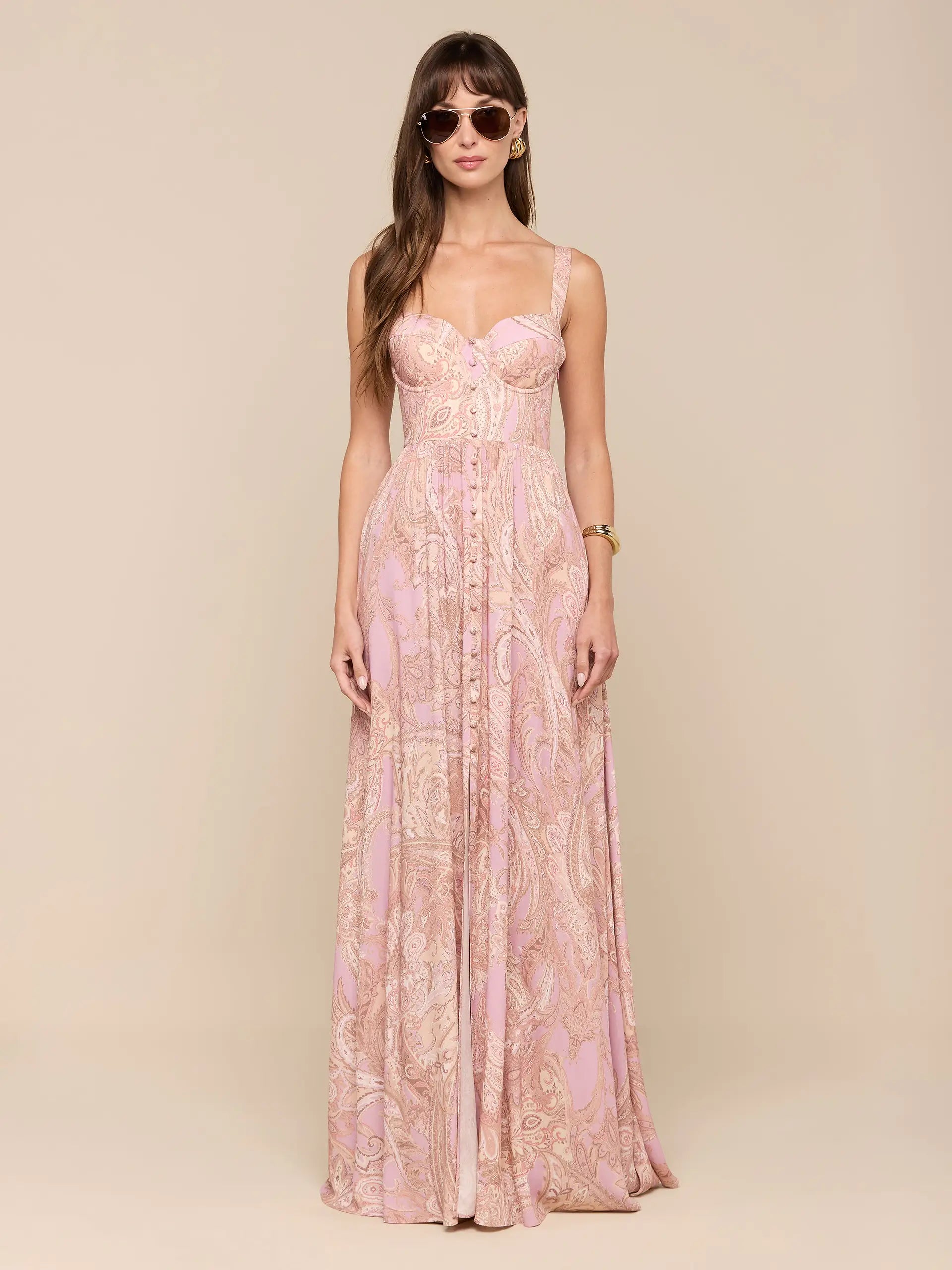 L'AGENCE Rosette Maxi Dress in Mauve/Multi Traditional Paisley