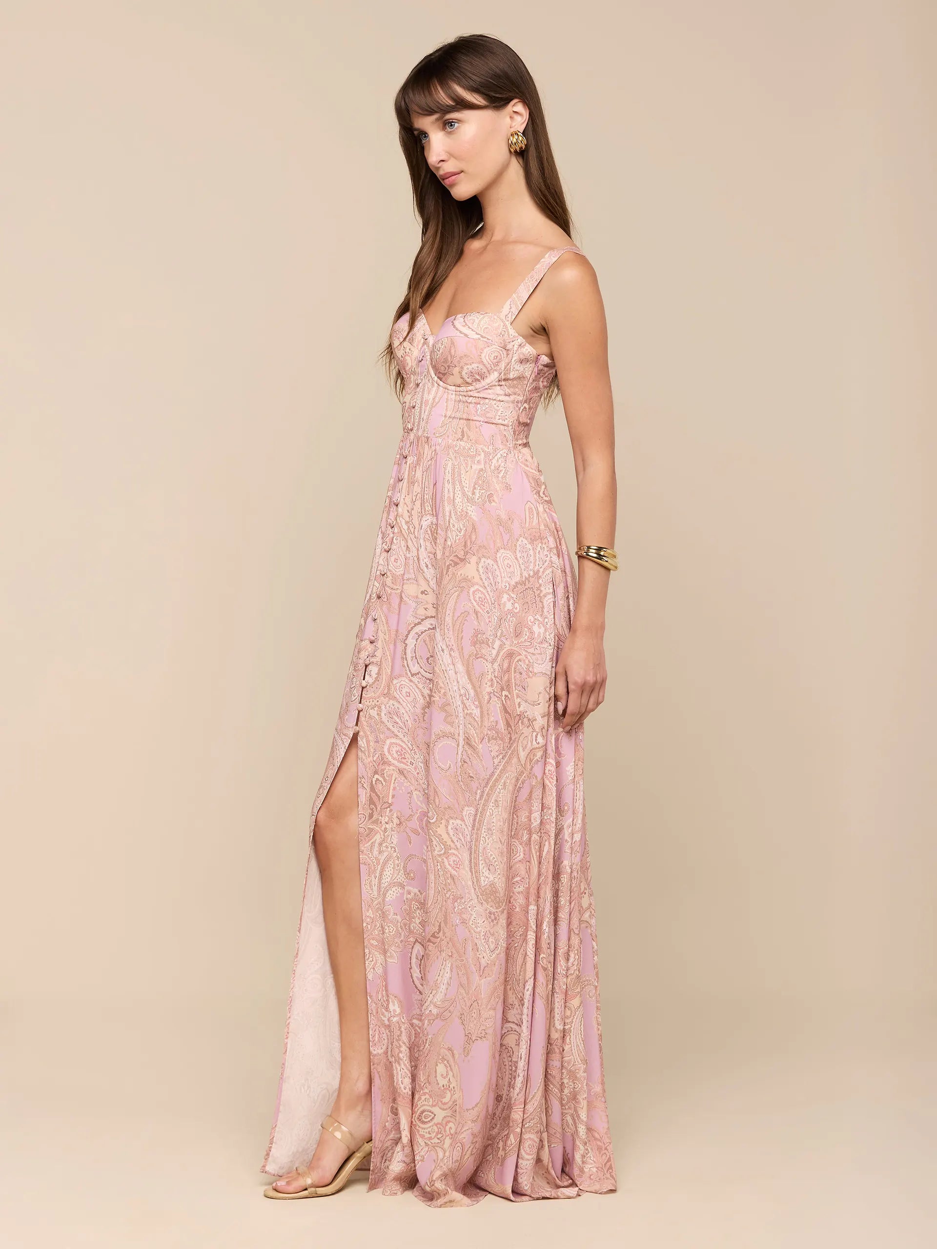 L'AGENCE Rosette Maxi Dress in Mauve/Multi Traditional Paisley