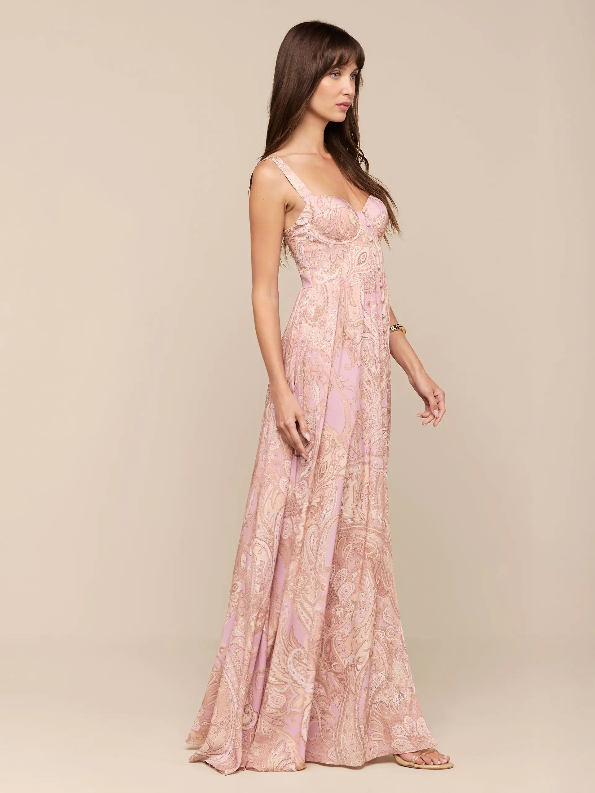 L'AGENCE Rosette Maxi Dress in Mauve/Multi Traditional Paisley