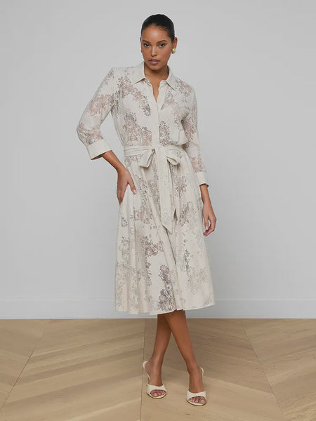 L'AGENCE Ralphie Lace Midi Dress in Champagne
