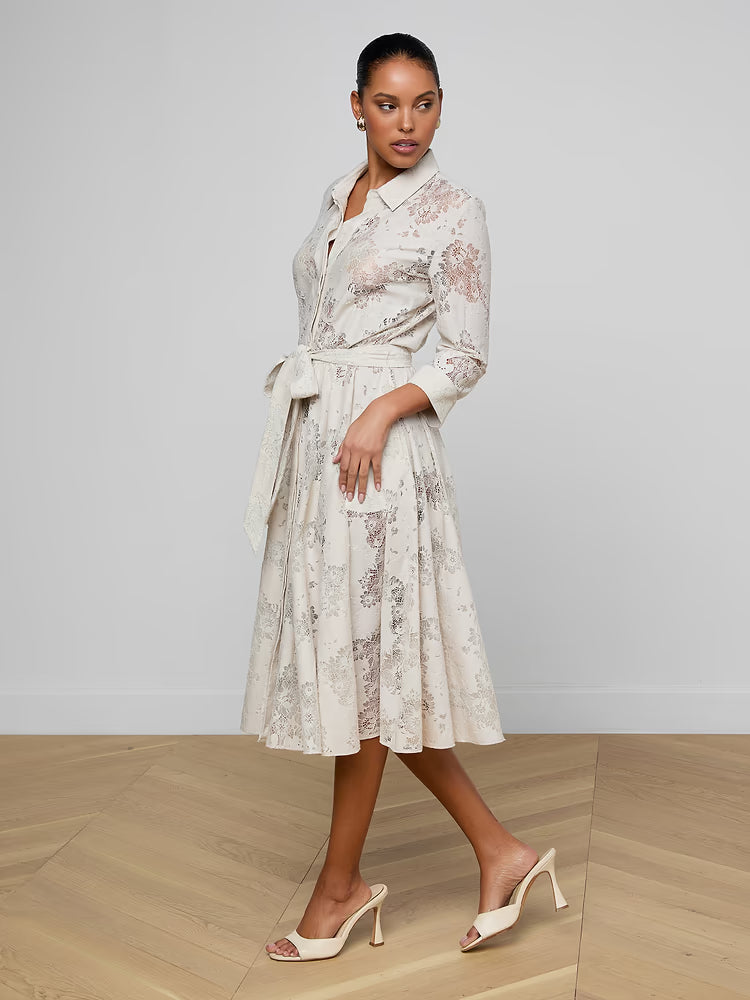 L'AGENCE Ralphie Lace Midi Dress in Champagne