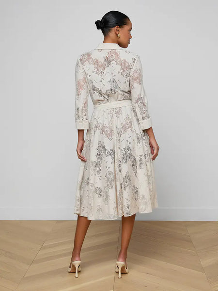 L'AGENCE Ralphie Lace Midi Dress in Champagne