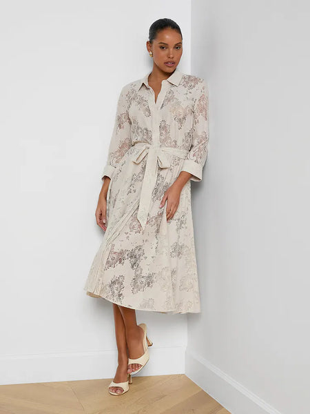 L'AGENCE Ralphie Lace Midi Dress in Champagne
