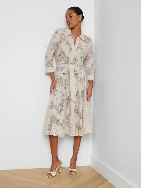 L'AGENCE Ralphie Lace Midi Dress in Champagne