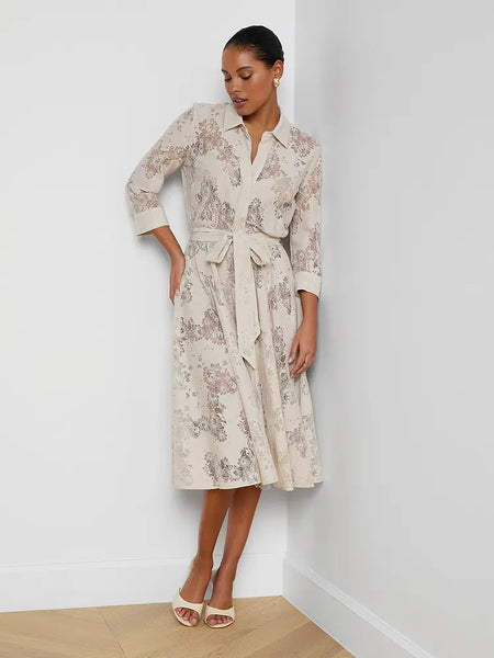 L'AGENCE Ralphie Lace Midi Dress in Champagne