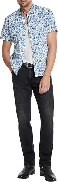 John Varvatos Loren SS Floral Print Shirt - Blue Mist