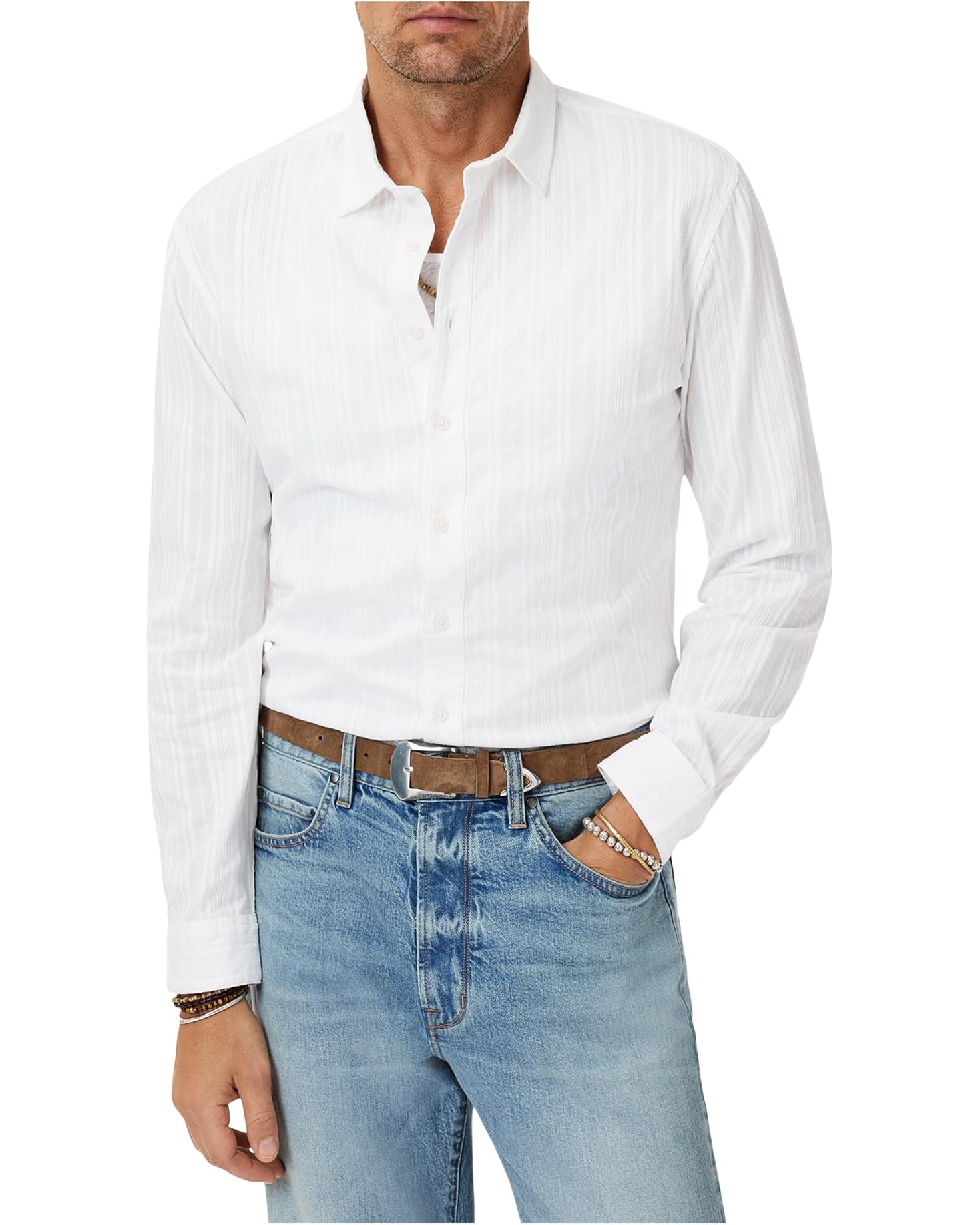 John Varvatos ROMAN L/S Oversized Long Shirt - White