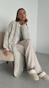 Charli Lyra Long Cozy Boucle Cardigan in Beige Melange