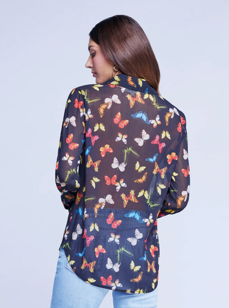 L'AGENCE Laurent L/S Butterfly Blouse in Black Multi
