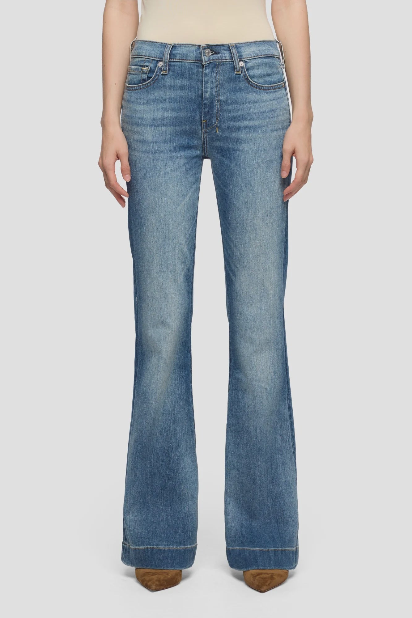 7 For All Mankind Dojo Wide Leg Trouser in Distressed Authentic Light