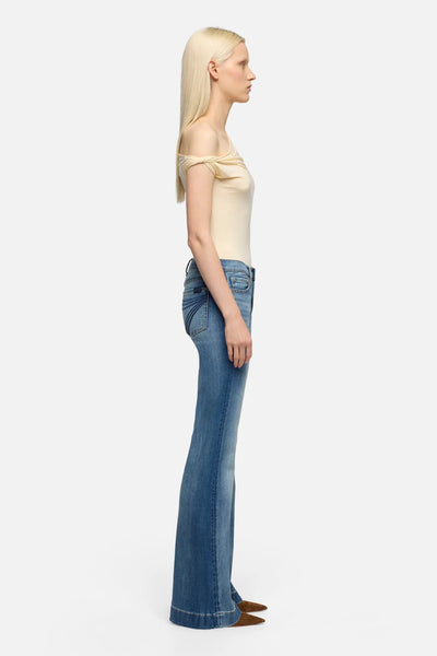 7 For All Mankind Dojo Wide Leg Trouser in Distressed Authentic Light