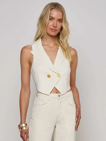 L’AGENCE Zadie Knit Vest in Ivory/Gold