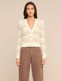 L'AGENCE Ariadne Mixed Stitch Cardigan Ecru Natural Multi