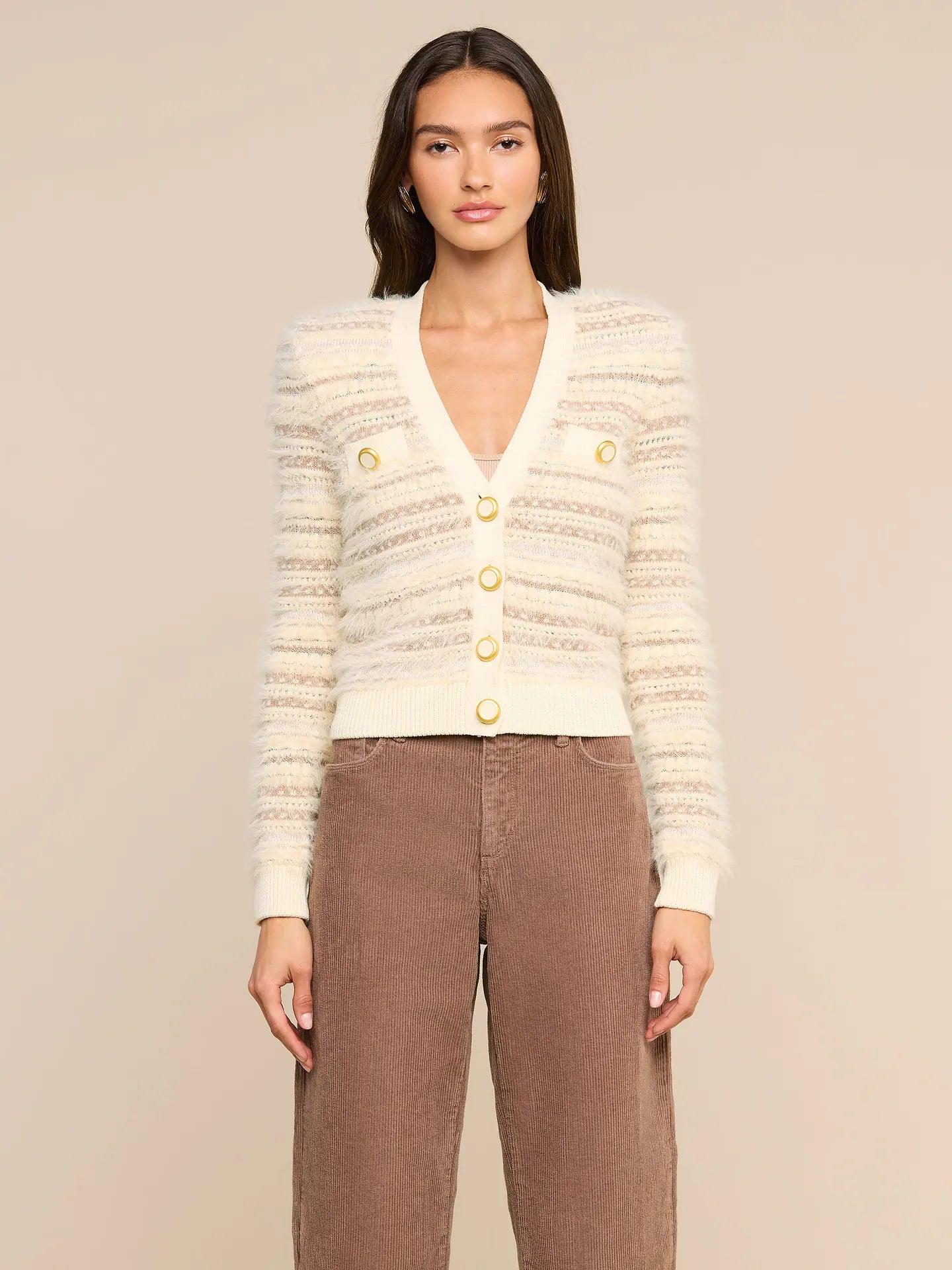 L'AGENCE Ariadne Mixed Stitch Cardigan Ecru Natural Multi