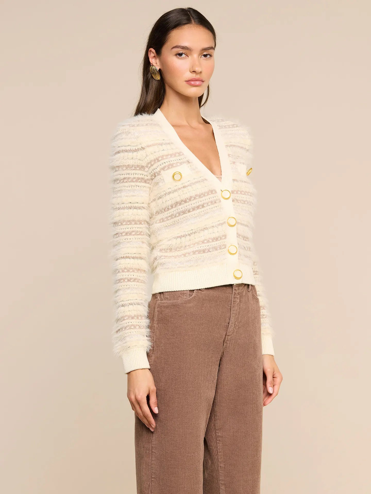 L'AGENCE Ariadne Mixed Stitch Cardigan Ecru Natural Multi