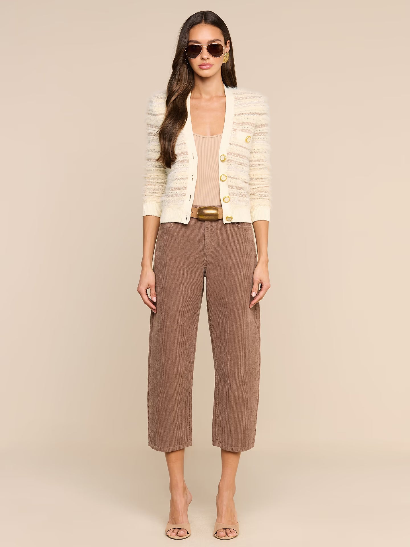 L'AGENCE Ariadne Mixed Stitch Cardigan Ecru Natural Multi