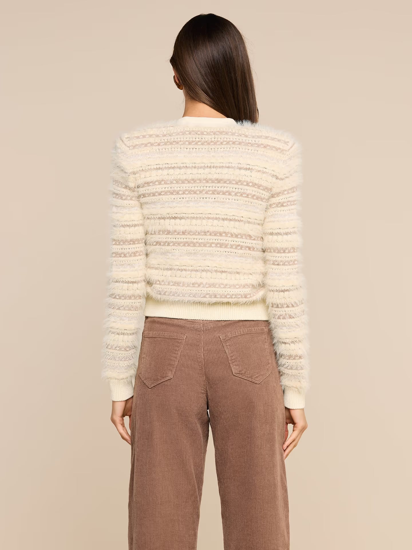 L'AGENCE Ariadne Mixed Stitch Cardigan Ecru Natural Multi