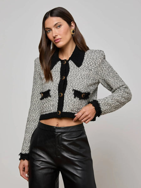 L'AGENCE Arielle Contrast Collared Jacket White/Black