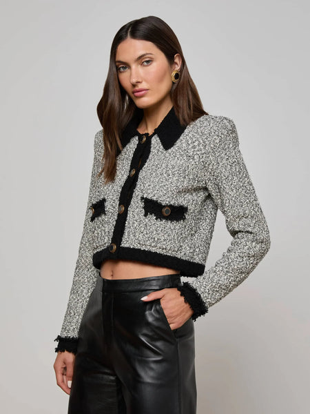 L'AGENCE Arielle Contrast Collared Jacket White/Black