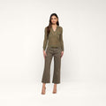 L'AGENCE Carine Pointelle Collared Sweater in Smokey Olive