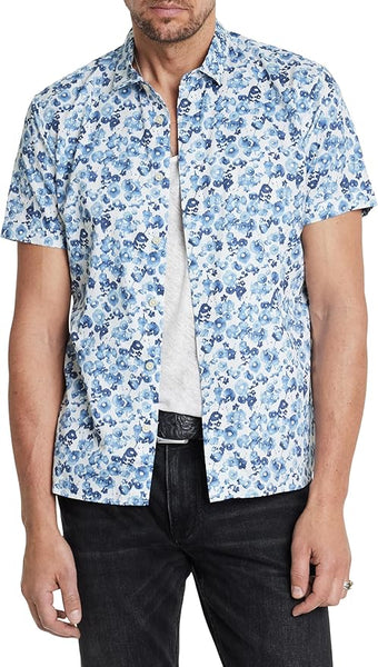 John Varvatos Loren SS Floral Print Shirt - Blue Mist