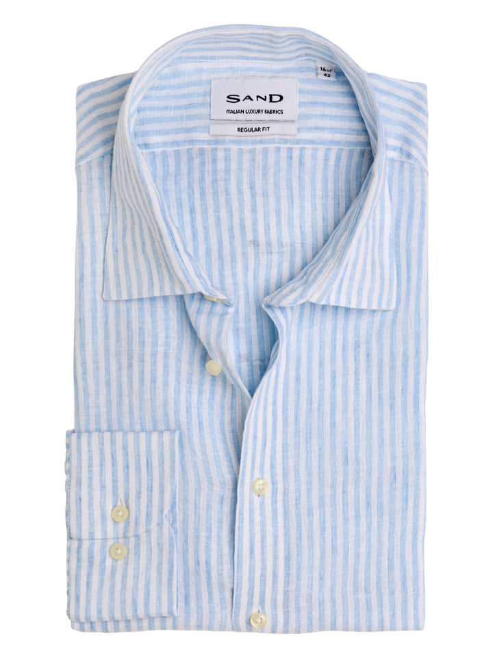 Sand 8366 State Soft L/S Linen Shirt - Blue Stripe