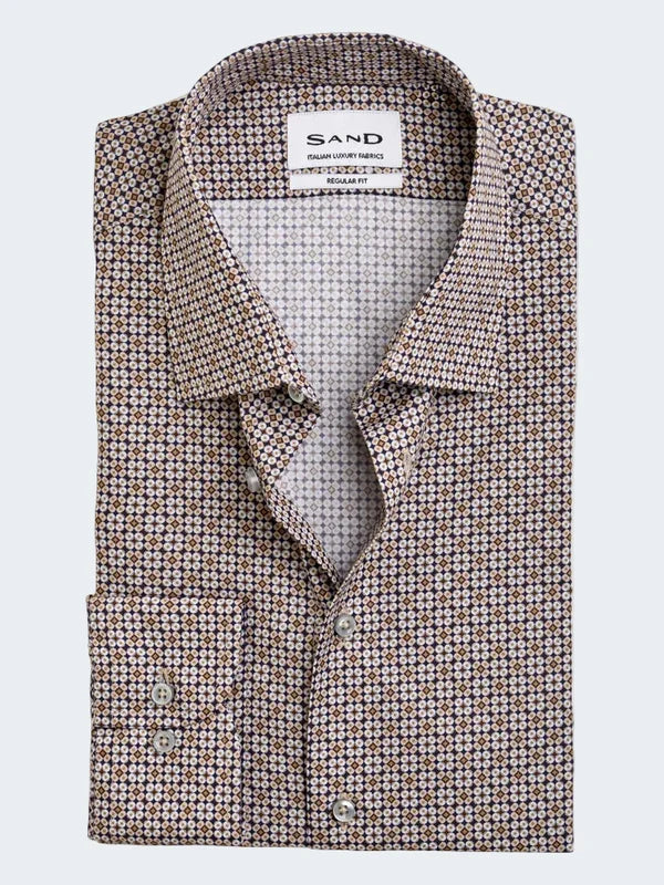 SAND Cotton Poplin printed Regular Shirt in Brown Multi