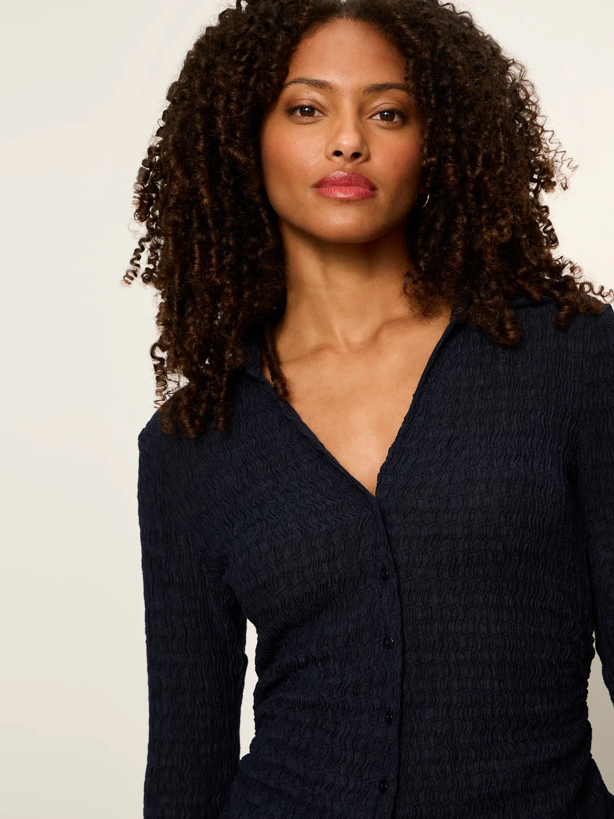 Sanctuary Juno Textured Button Front Top in Navy Blazer