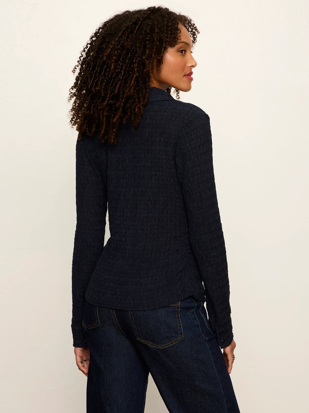 Sanctuary Juno Textured Button Front Top in Navy Blazer