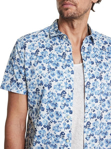 John Varvatos Loren SS Floral Print Shirt - Blue Mist