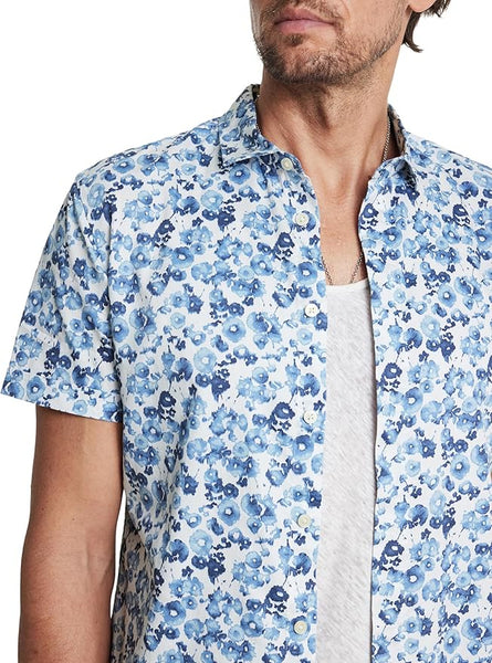 John Varvatos Loren SS Floral Print Shirt - Blue Mist