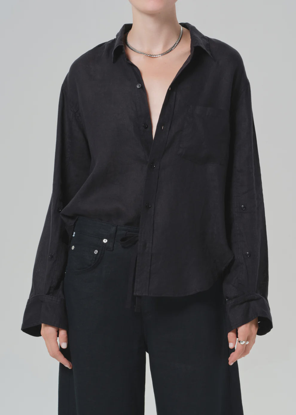 Citizens of Humanity Kayla shrunken linen shirt in Black