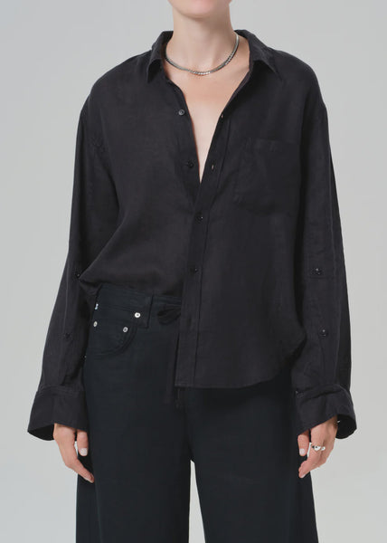 Citizens of Humanity Kayla shrunken linen shirt in Black