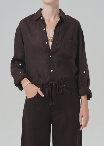 Citizens of Humanity Kayla shrunken linen shirt in Chocolate