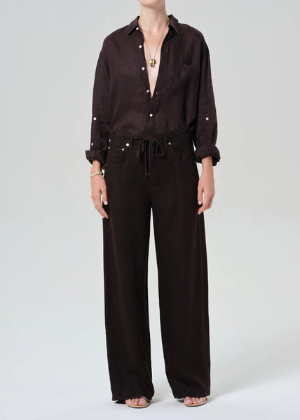Citizens of Humanity Kayla shrunken linen shirt in Chocolate