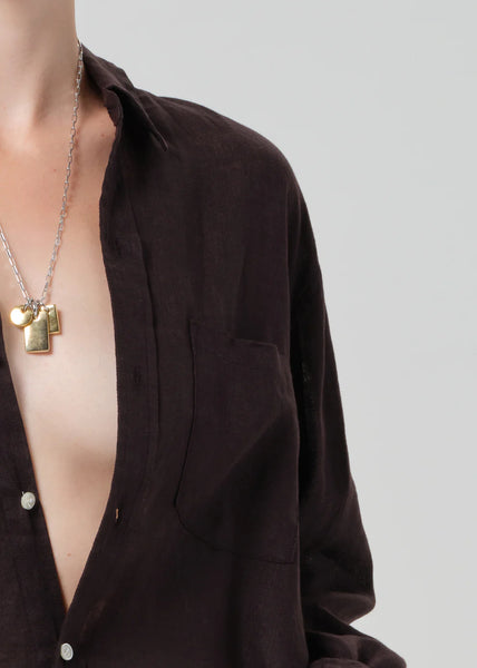 Citizens of Humanity Kayla shrunken linen shirt in Chocolate