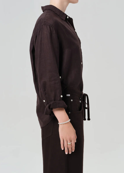 Citizens of Humanity Kayla shrunken linen shirt in Chocolate