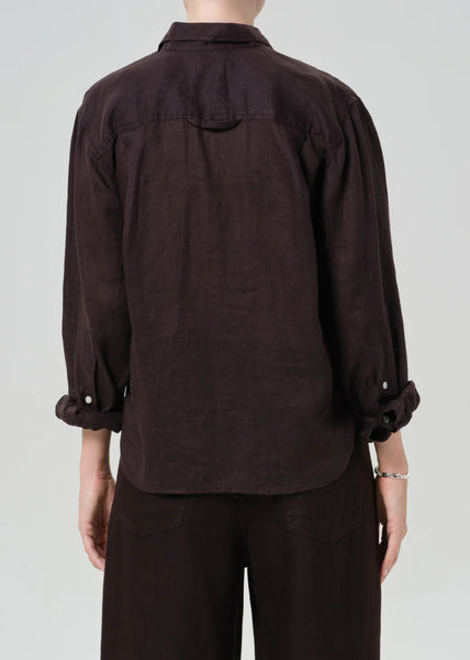 Citizens of Humanity Kayla shrunken linen shirt in Chocolate