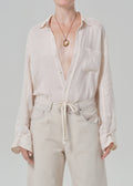 Citizens of Humanity Kayla shrunken linen shirt in Pale Stone