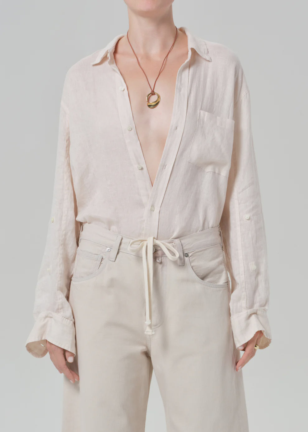 Citizens of Humanity Kayla shrunken linen shirt in Pale Stone