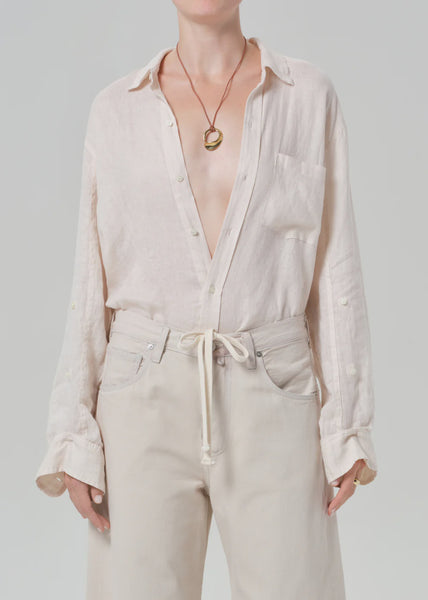 Citizens of Humanity Kayla shrunken linen shirt in Pale Stone
