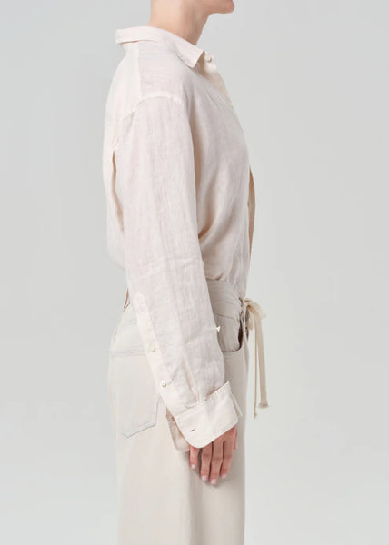 Citizens of Humanity Kayla shrunken linen shirt in Pale Stone