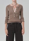 Citizens of Humanity Varra Cotton Rib Henley in Cocoa