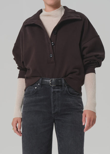 Citizens of Humanity Mirelle Funnel Neck Sweatshirt in Chocolate