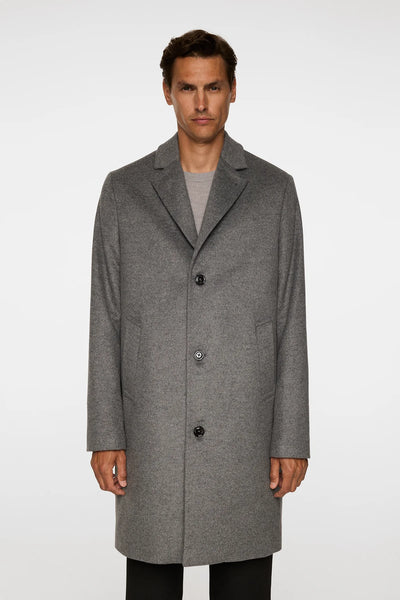J.Lindeberg August Melton Cashmere Coat in Dark Grey Melange