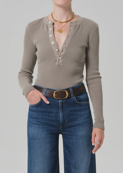 Citizens of Humanity Drea Waffle Henley in Bezal