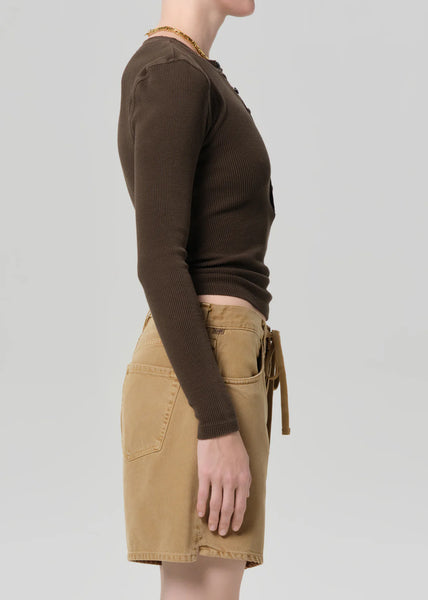 Citizens of Humanity Drea Waffle Henley in Umber