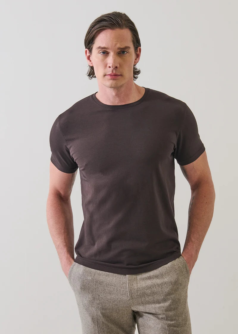 Patrick Assaraf Pima Cotton Stretch S/S Crew - Ganache
