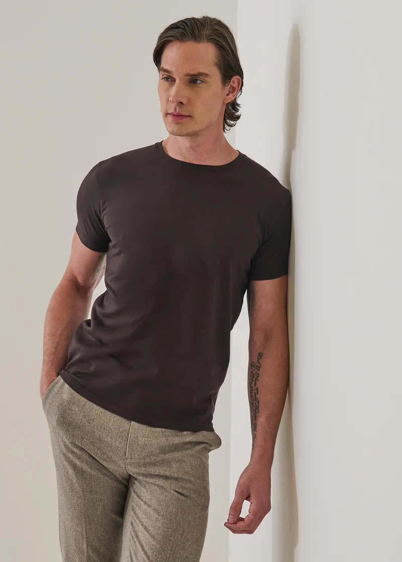 Patrick Assaraf Pima Cotton Stretch S/S Crew - Ganache